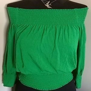 Kelly Green Moda Off Shoulder Crop Top